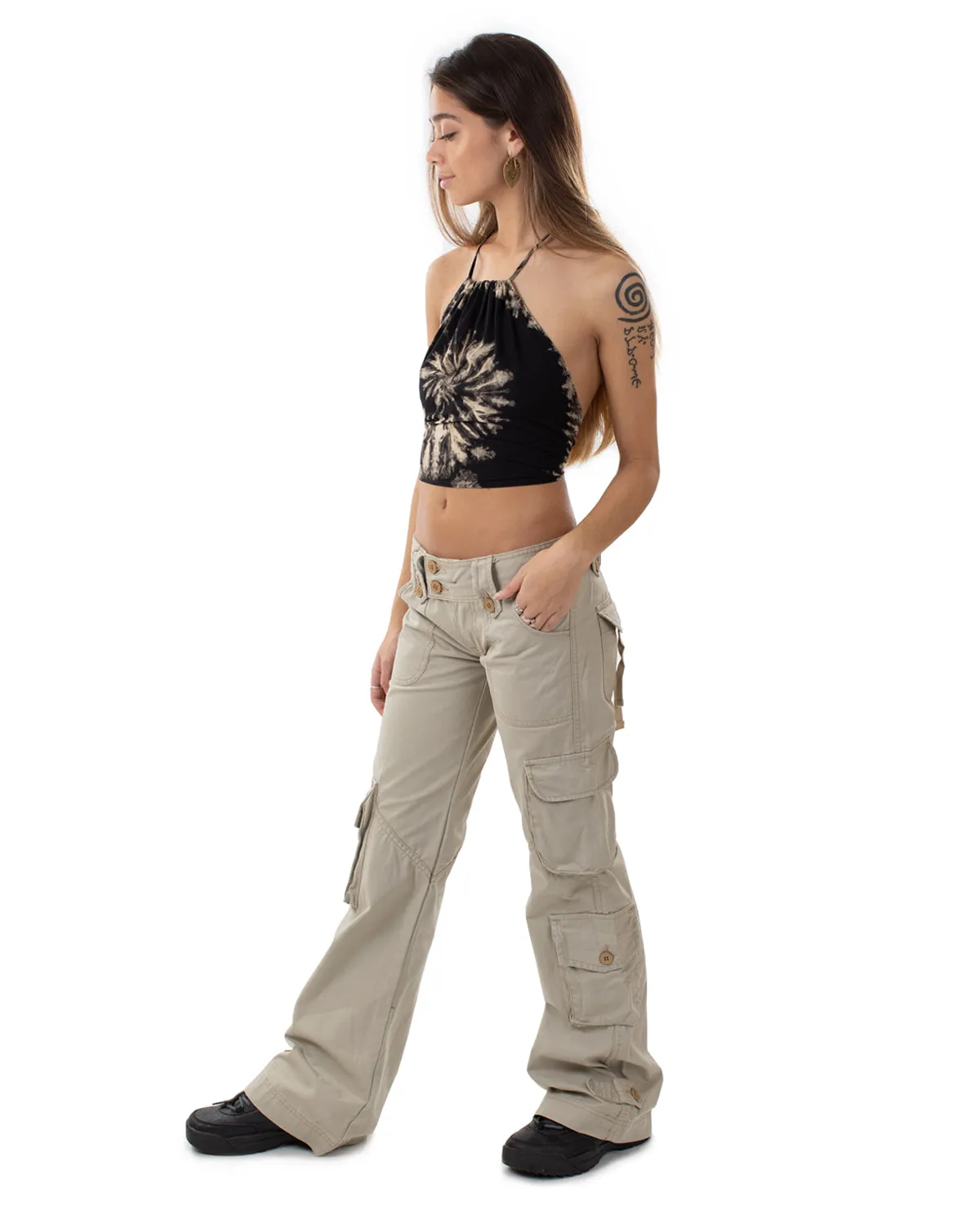 Molecule Flared Combat Trousers Beige