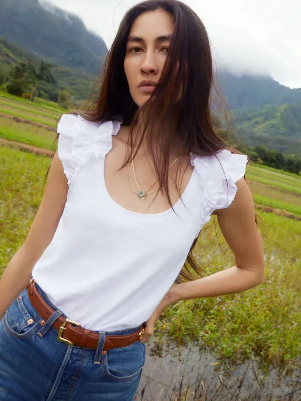 Nation LTD - Valentina Ruffled Tank in Optic White
