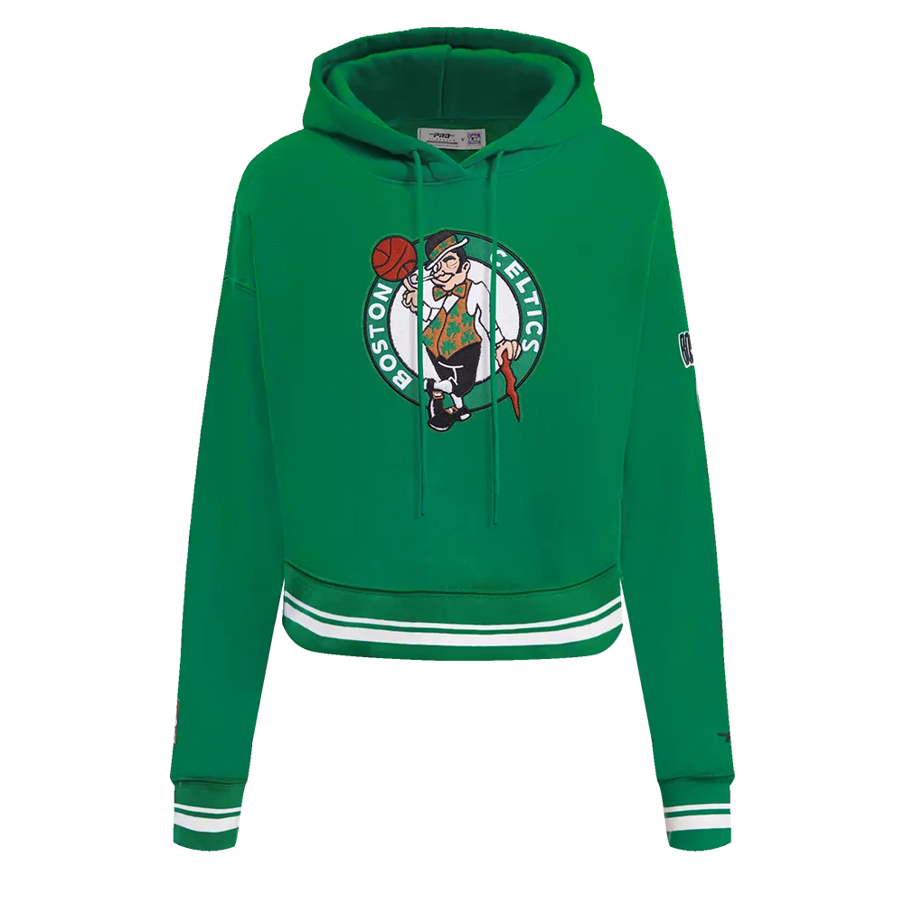 NBA BOSTON CELTICS RETRO CLASSIC WOMEN'S RIB CROPPED PO HOODIE (KELLY GREEN)