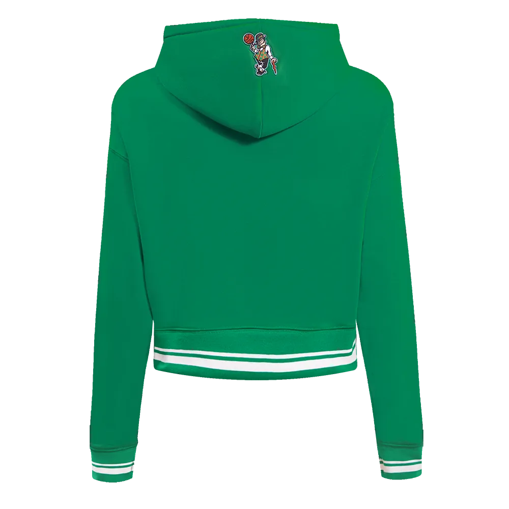 NBA BOSTON CELTICS RETRO CLASSIC WOMEN'S RIB CROPPED PO HOODIE (KELLY GREEN)