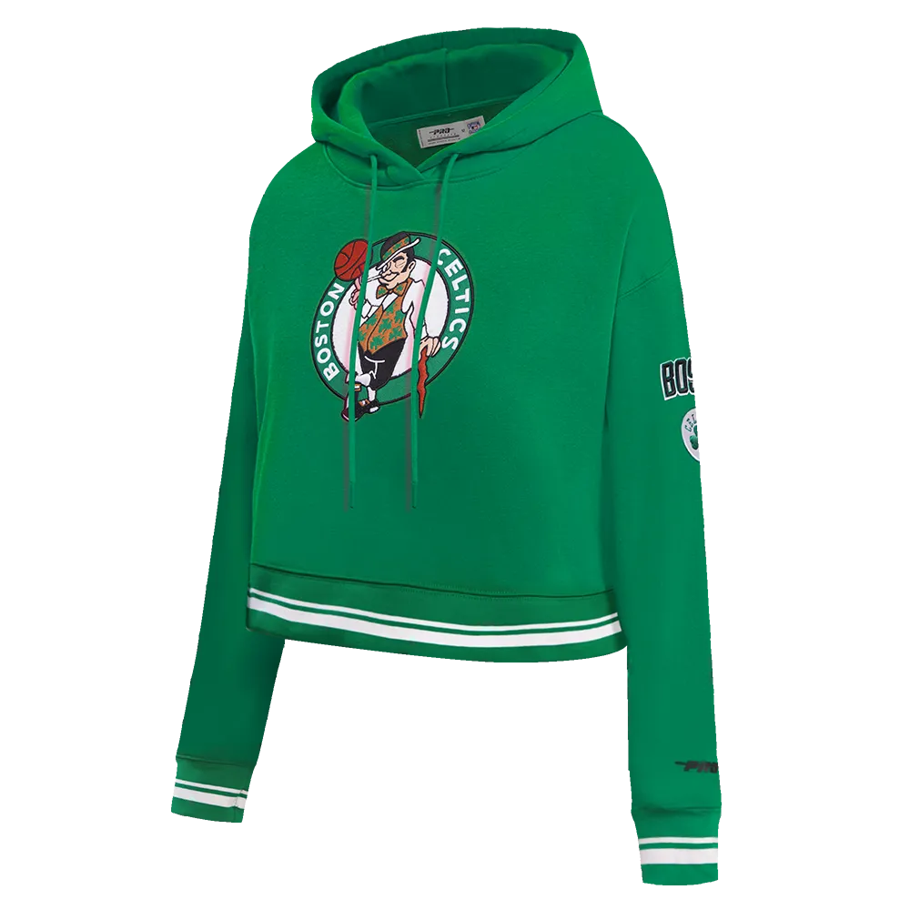NBA BOSTON CELTICS RETRO CLASSIC WOMEN'S RIB CROPPED PO HOODIE (KELLY GREEN)