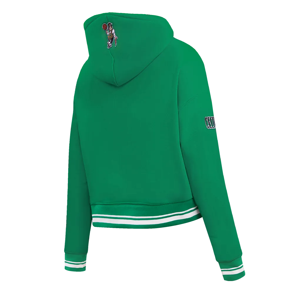NBA BOSTON CELTICS RETRO CLASSIC WOMEN'S RIB CROPPED PO HOODIE (KELLY GREEN)