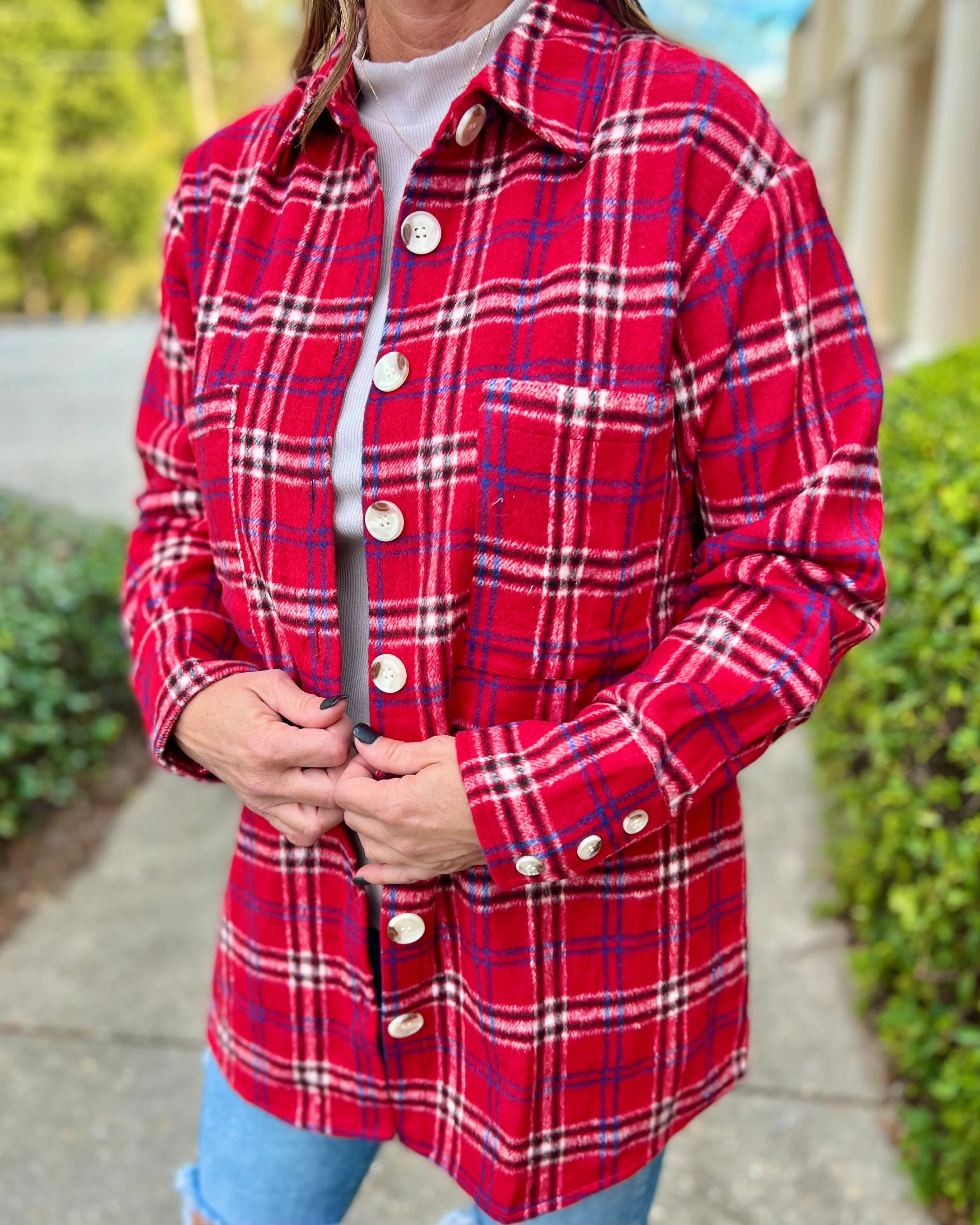 Now Or Never Red Plaid Shacket