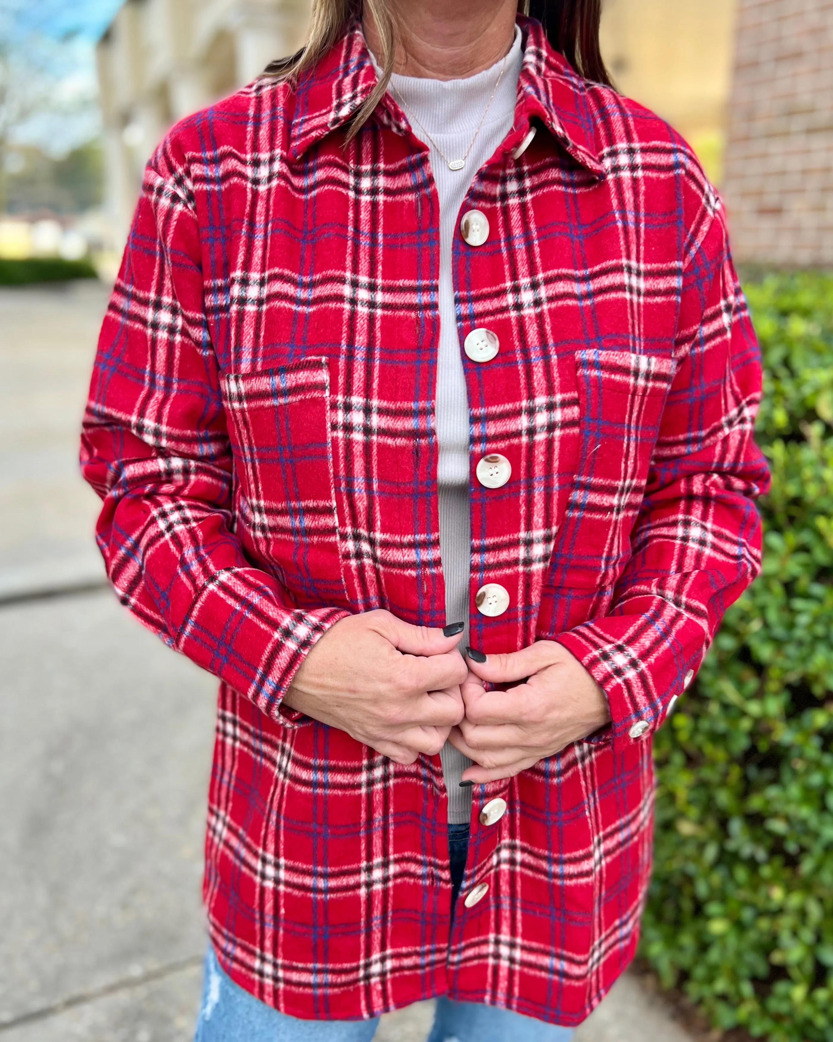 Now Or Never Red Plaid Shacket