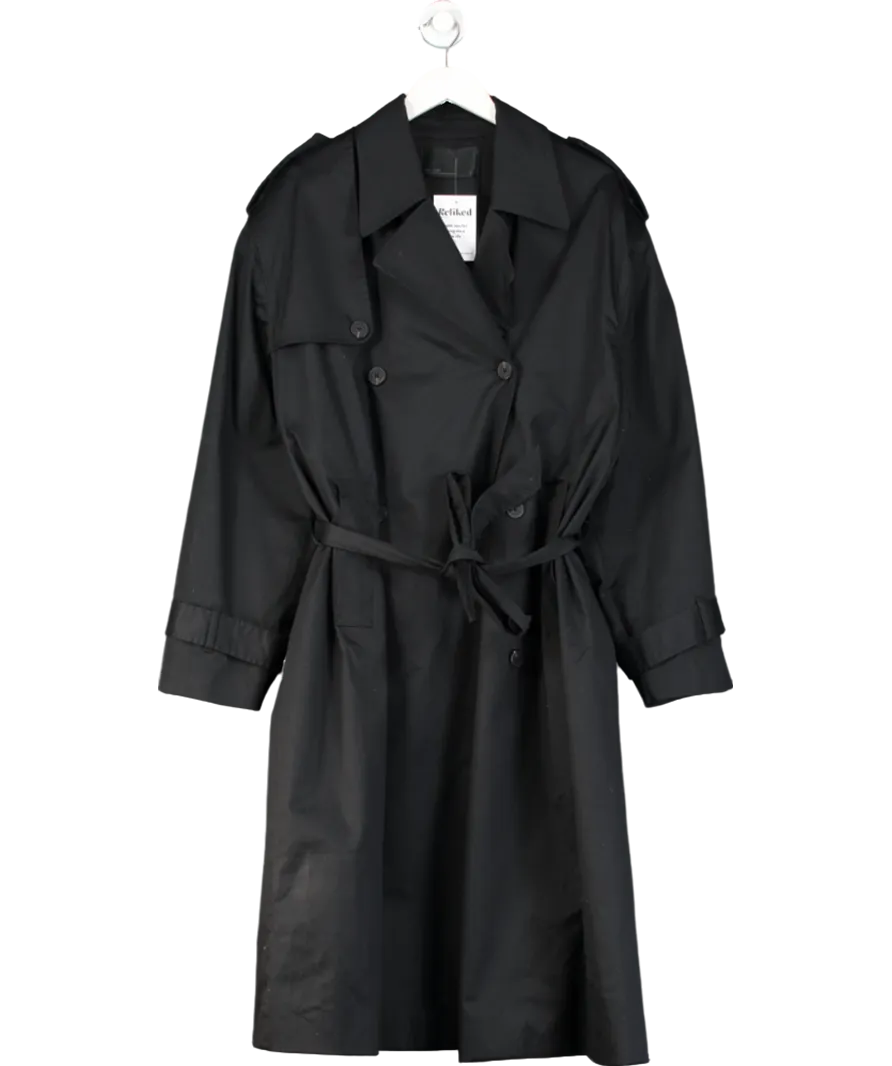 Oak   Fort Black Cotton Belted Trench Coat UK M