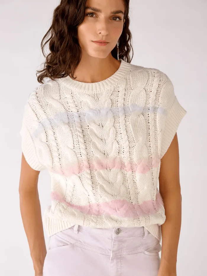 Oui T Knitted Pretty Pastel Stripe Sleeveless Jumper 78223 503