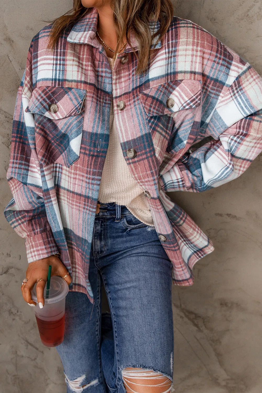 Plaid Button Up Collared Flannel Shacket