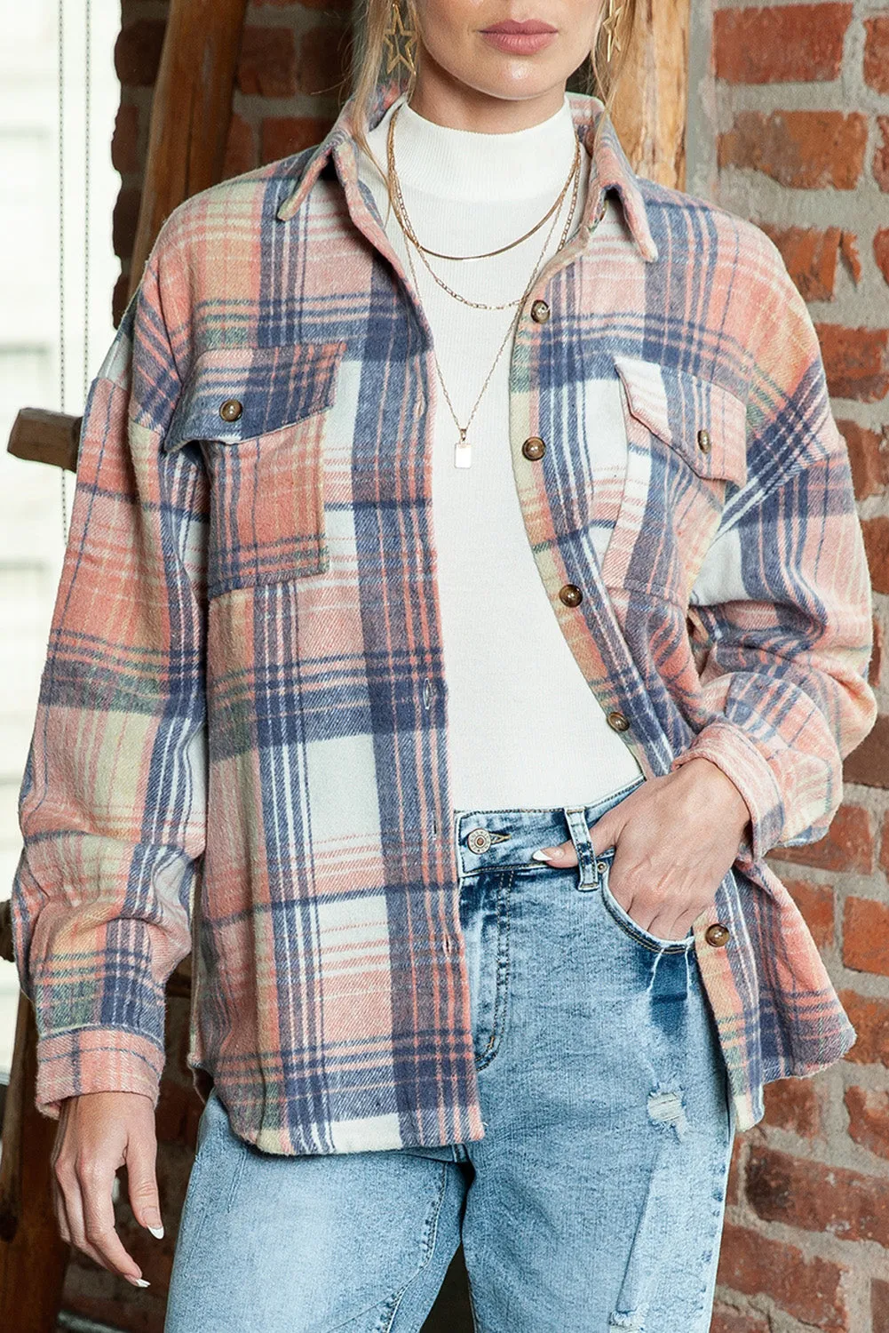 Plaid Button Up Collared Flannel Shacket