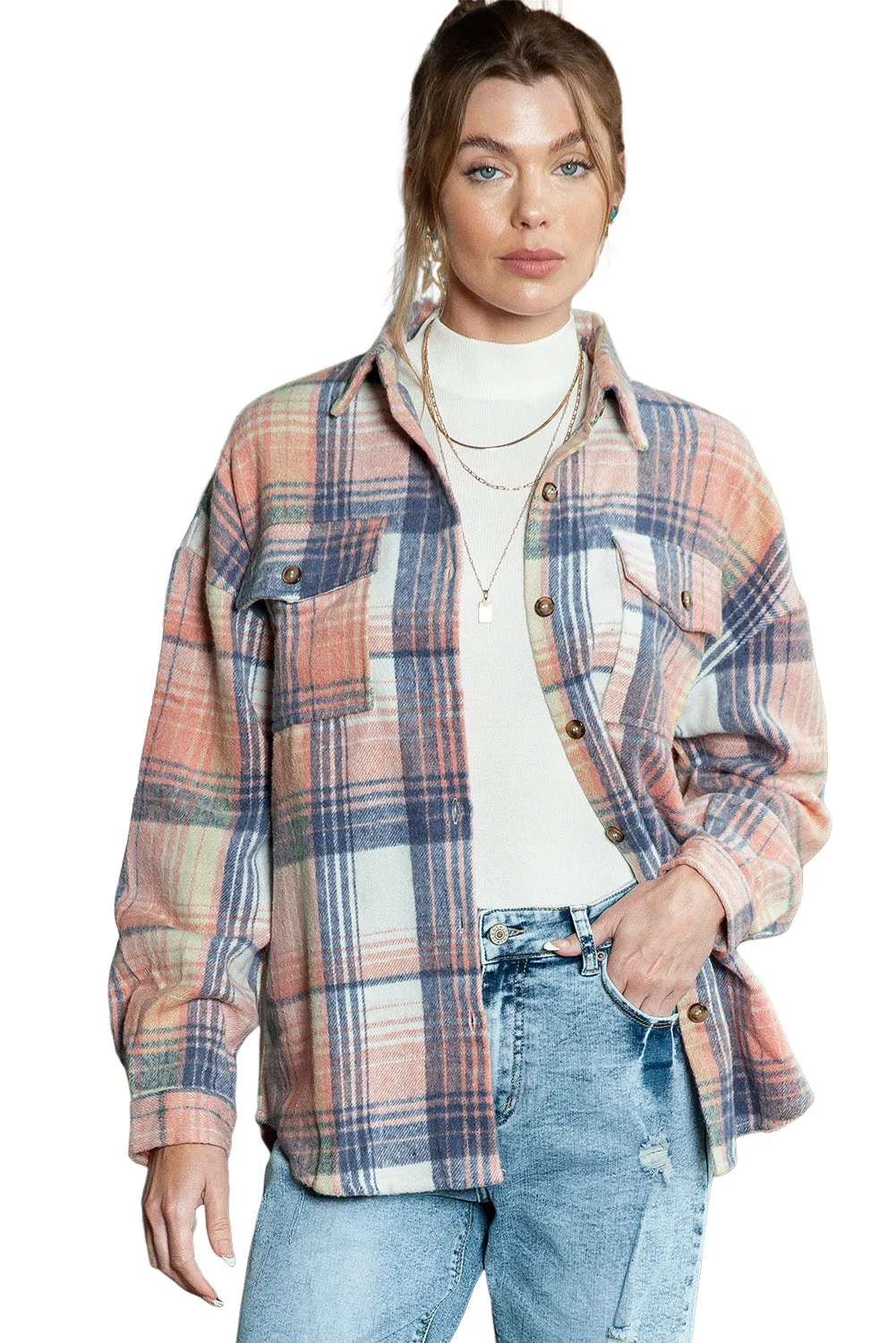 Plaid Button Up Collared Flannel Shacket