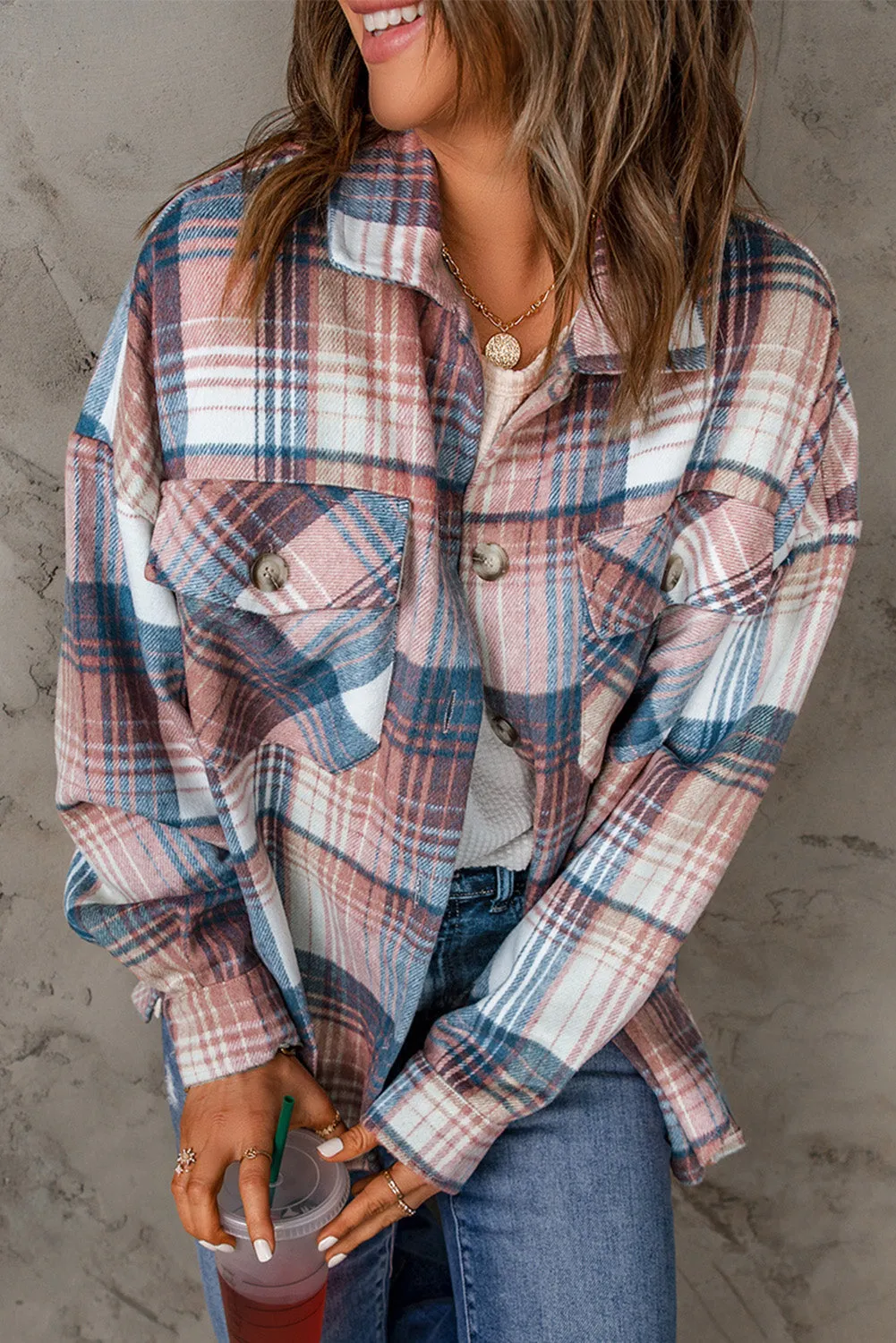 Plaid Button Up Collared Flannel Shacket