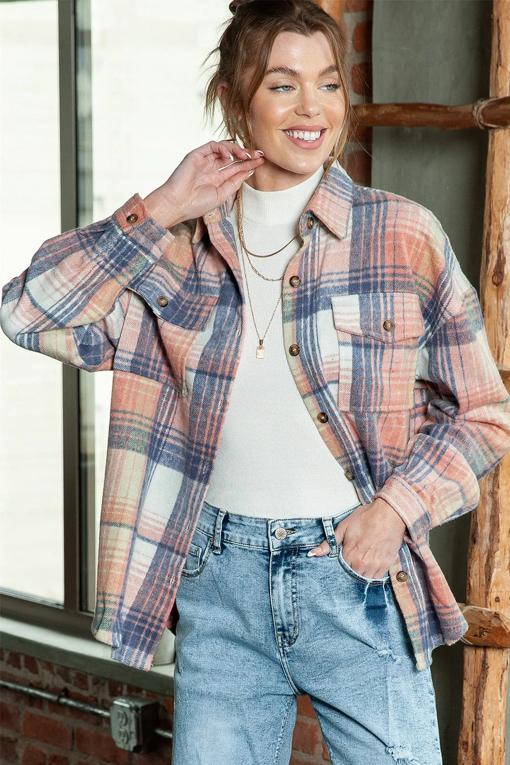 Plaid Button Up Collared Flannel Shacket