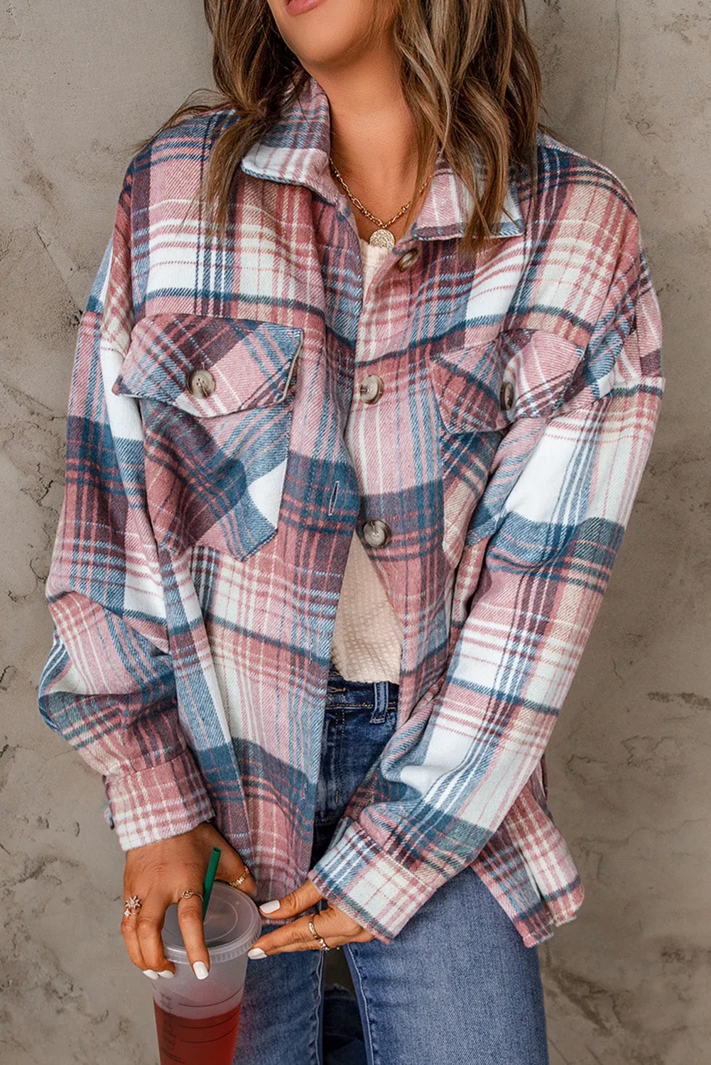 Plaid Button Up Collared Flannel Shacket