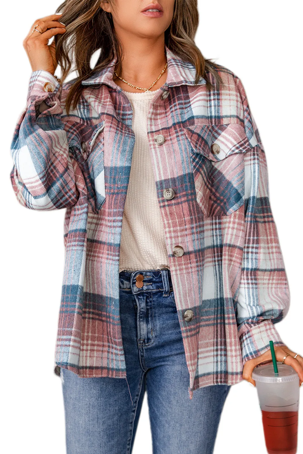 Plaid Button Up Collared Flannel Shacket