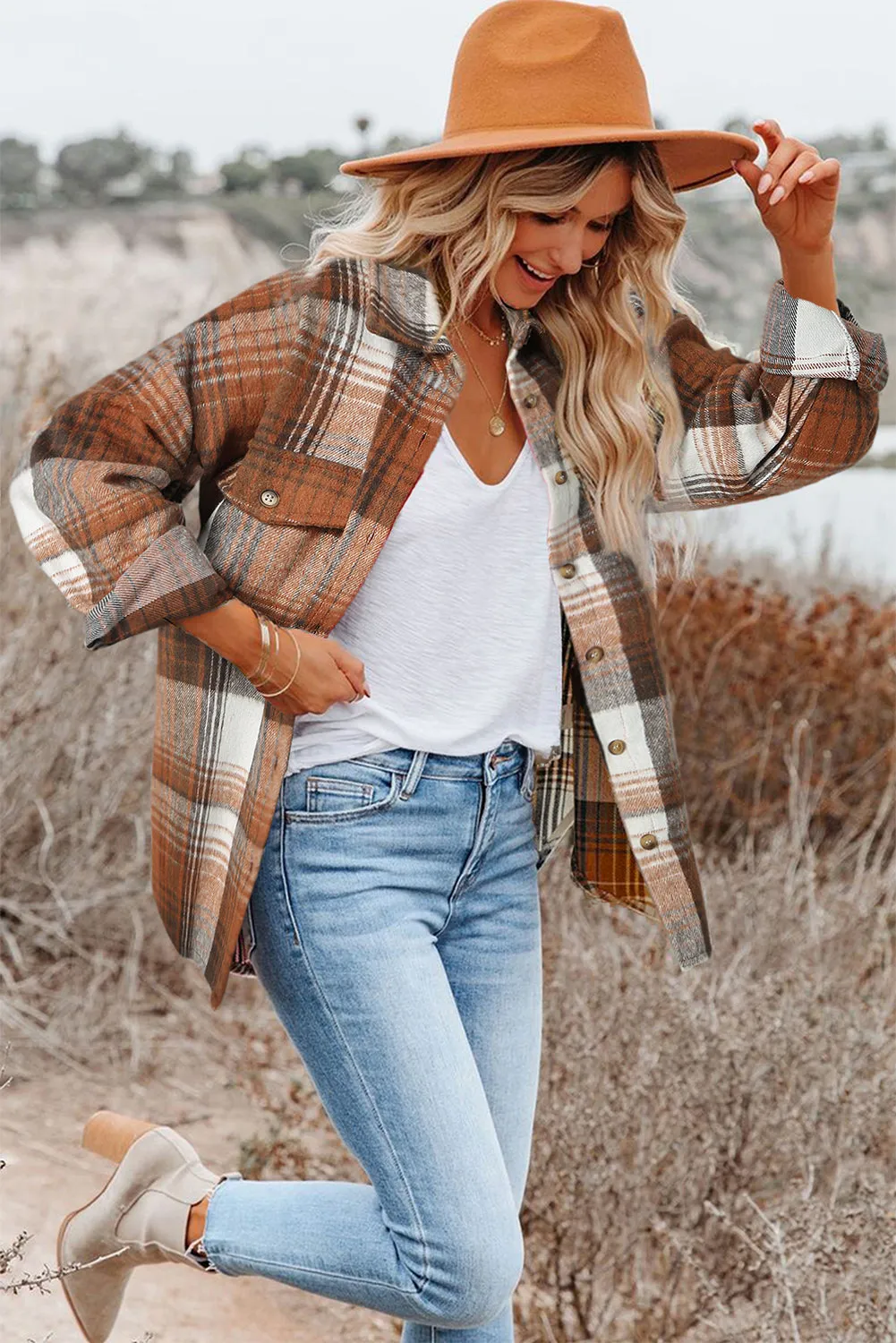 Plaid Button Up Collared Flannel Shacket