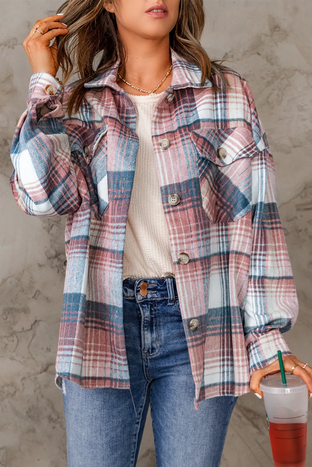 Plaid Button Up Collared Flannel Shacket