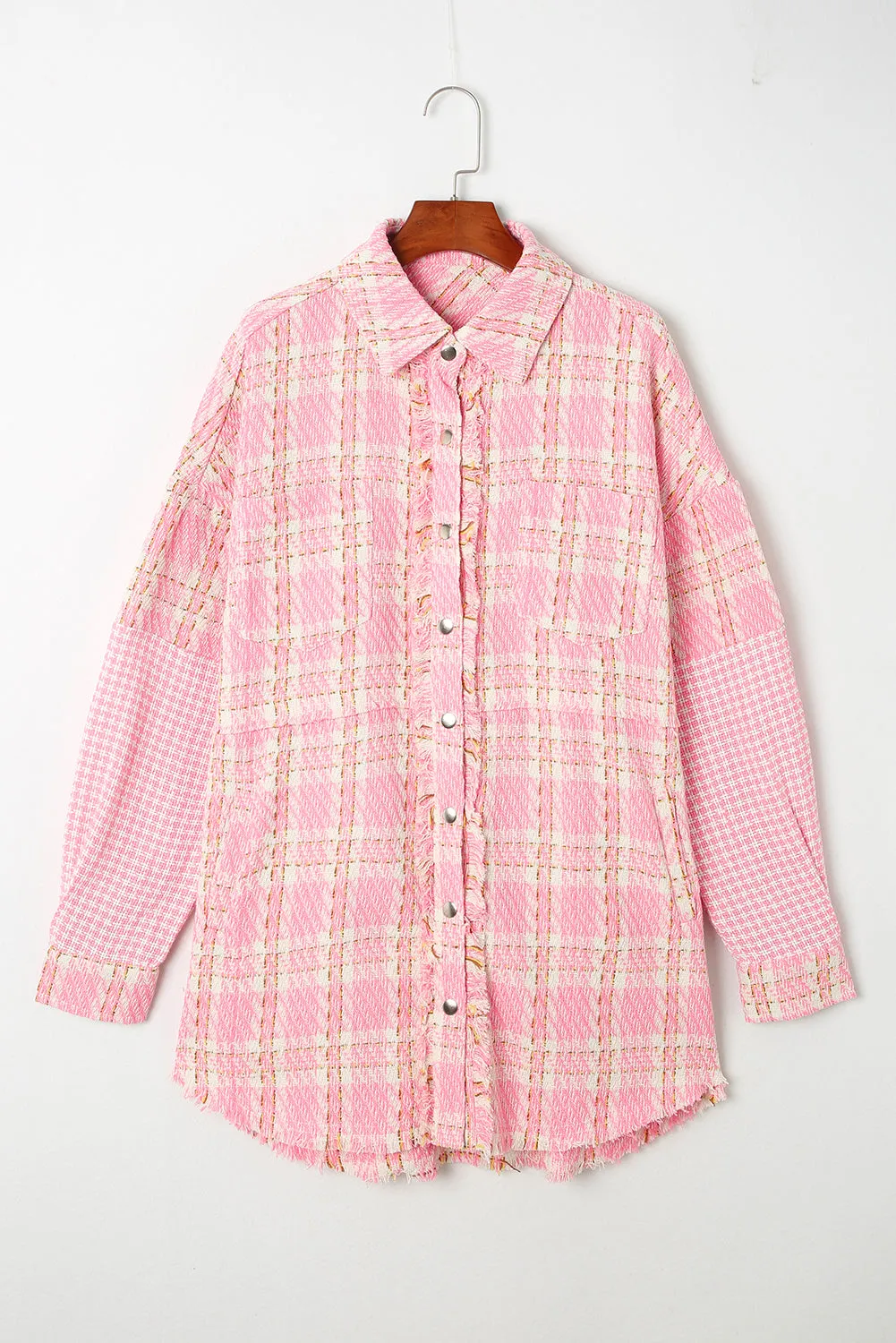 Plaid Raw Edge Shacket w/Pockets