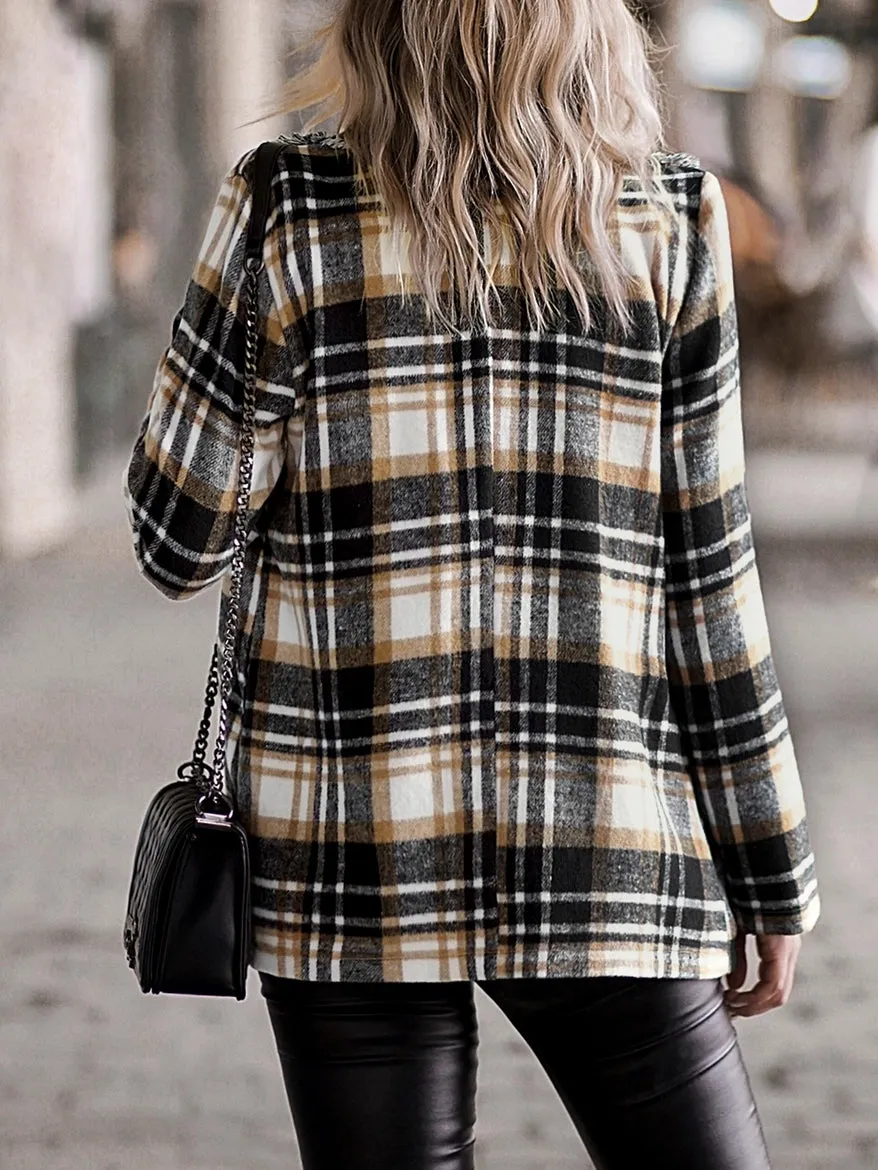 Plaid Shacket Blazer w/Fringe