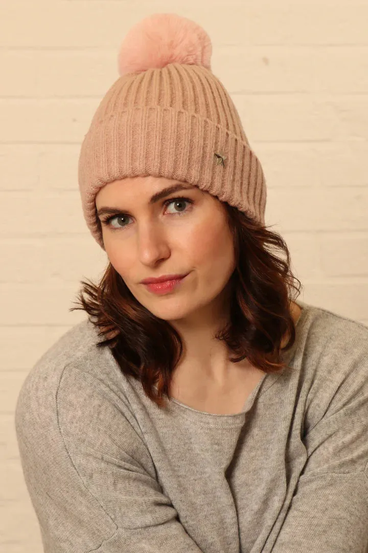 Pom Pom Beanie Hat - Dusty Pink