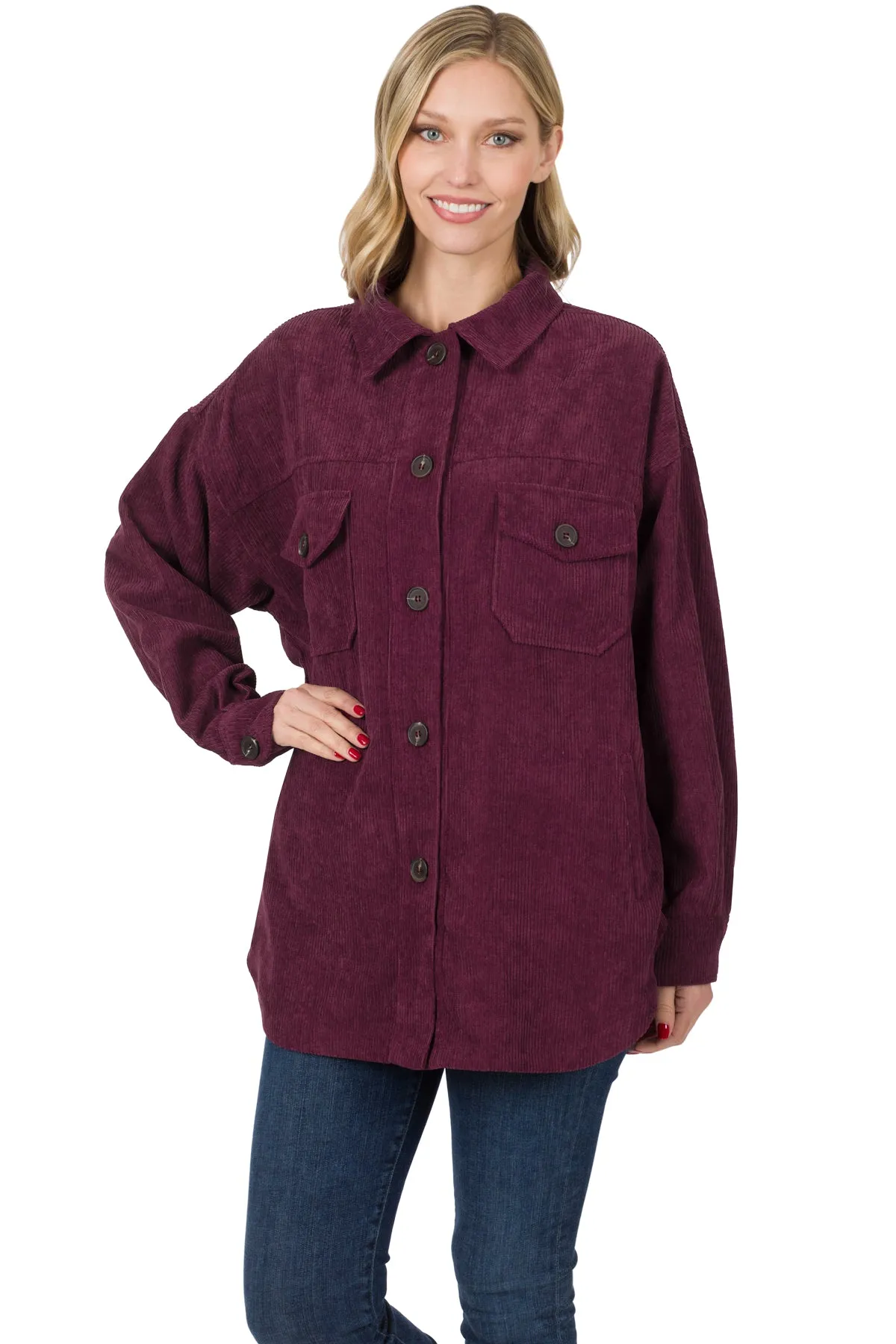 Relaxed Fit Corduroy Shackets In Burgundy, Sand Beige, Black