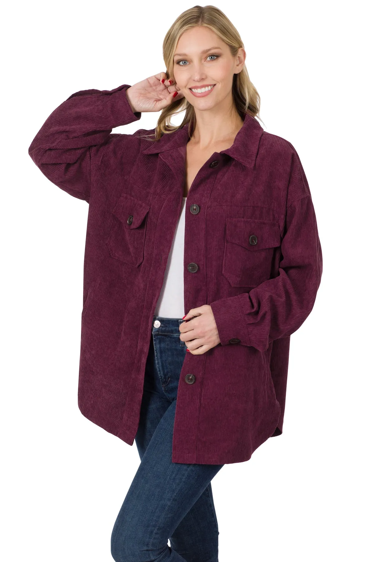 Relaxed Fit Corduroy Shackets In Burgundy, Sand Beige, Black