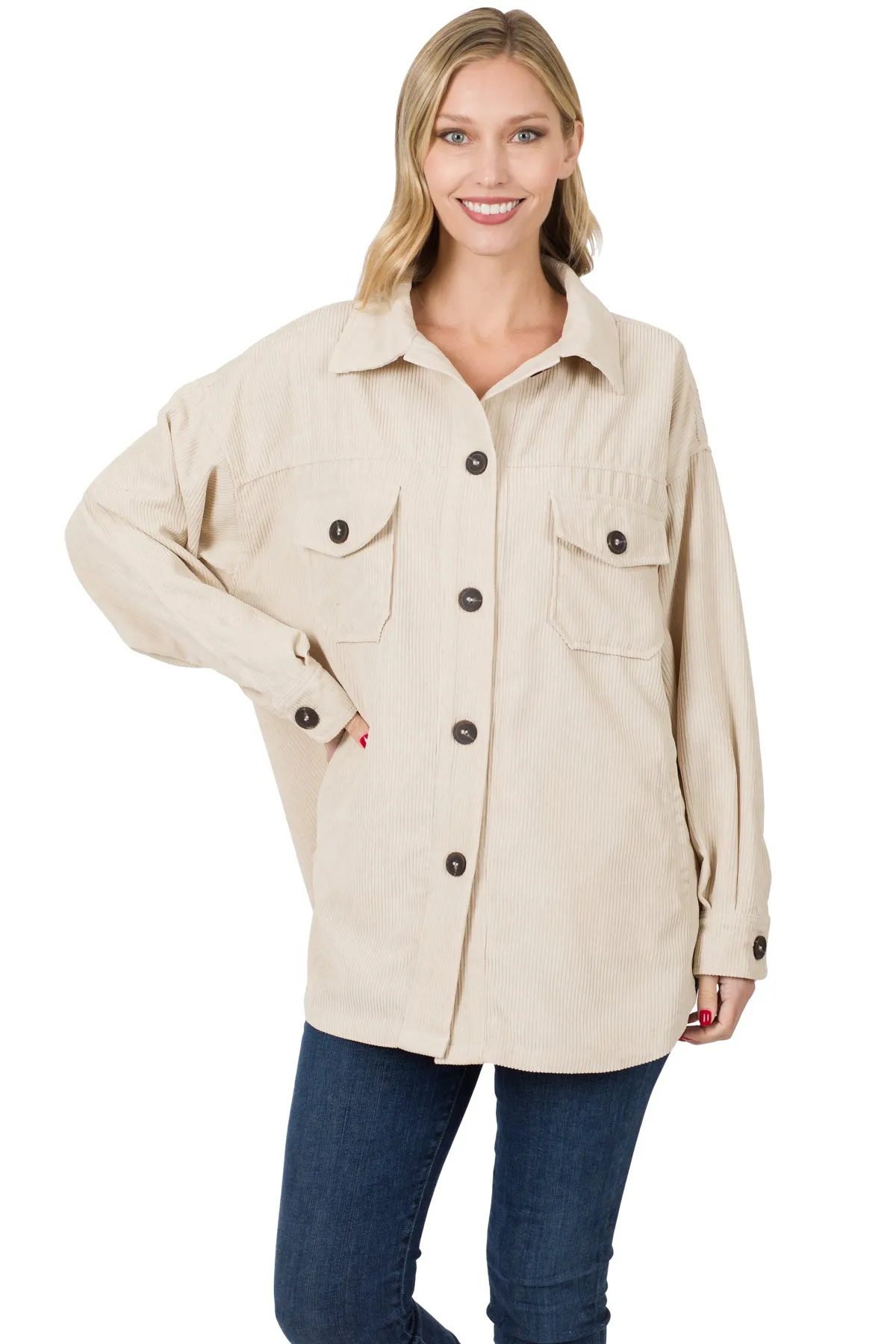 Relaxed Fit Corduroy Shackets In Burgundy, Sand Beige, Black