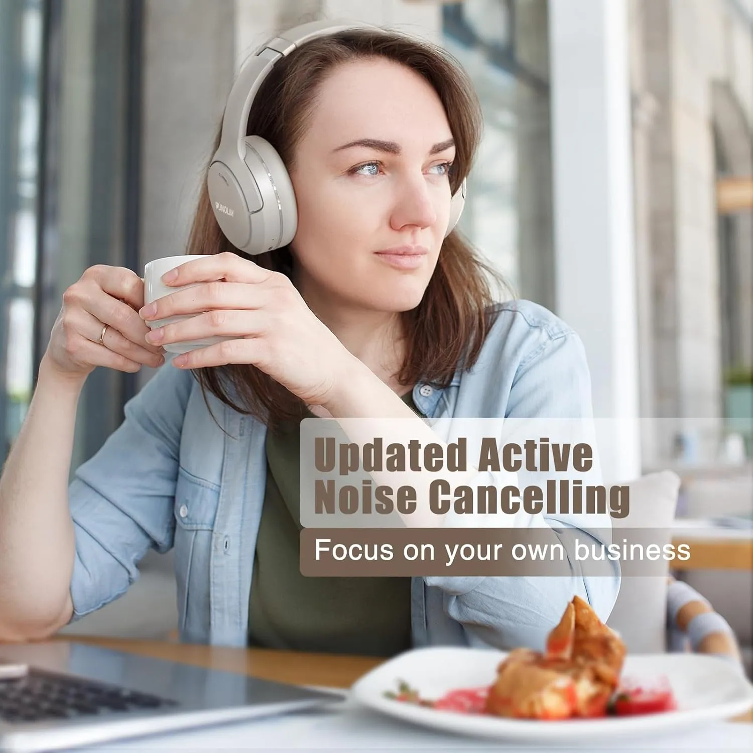 RUNOLIM Hybrid Active Noise Cancelling Headphones, 65H Playtime, Built-In Microphone, Bluetooth Wireless over Ear Foldable Headphones with Hifi Audio, Home Travel Office