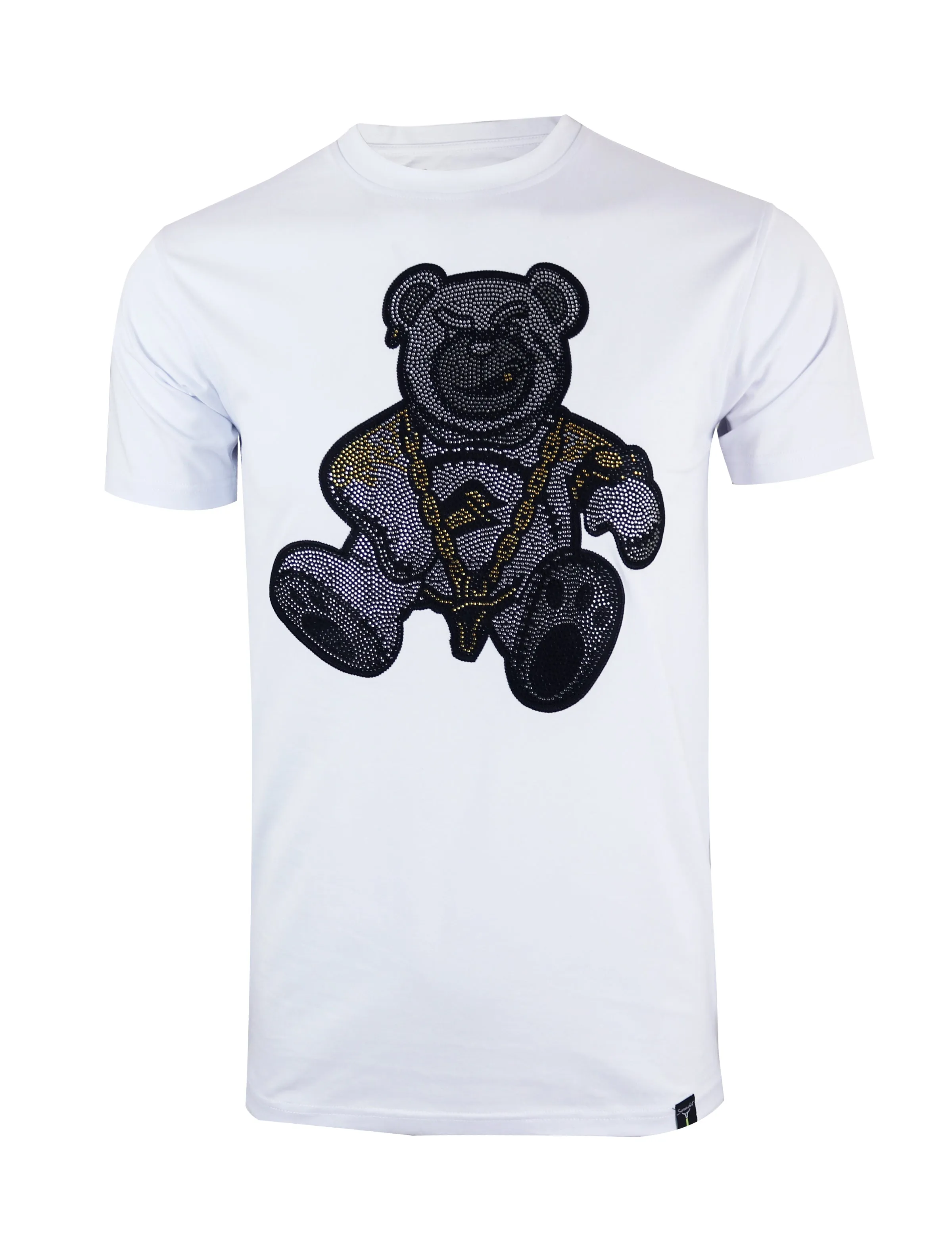 S11910RH-RHINESTONE BEAR T-SHIRTS (WHITE)