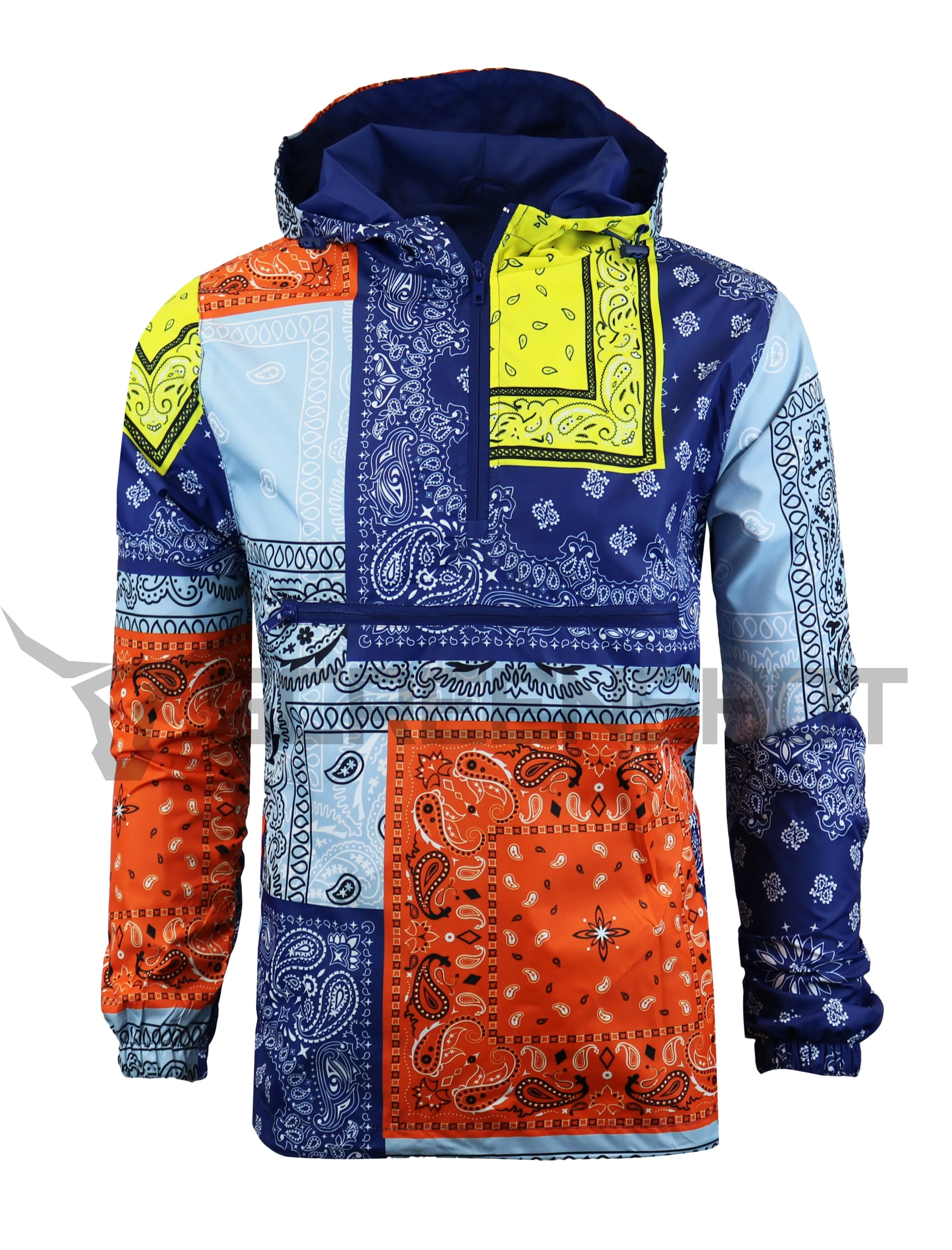 S51011-BANDANA PATCHWORK WINDBREAKER JACKET (NAVY)