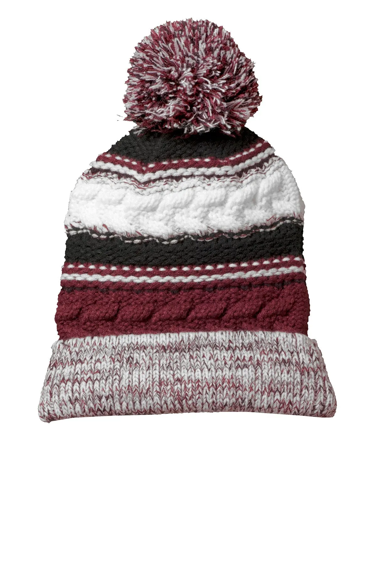 Sport-Tek Pom Pom Team Branded Beanies, Maroon/ Black/ White