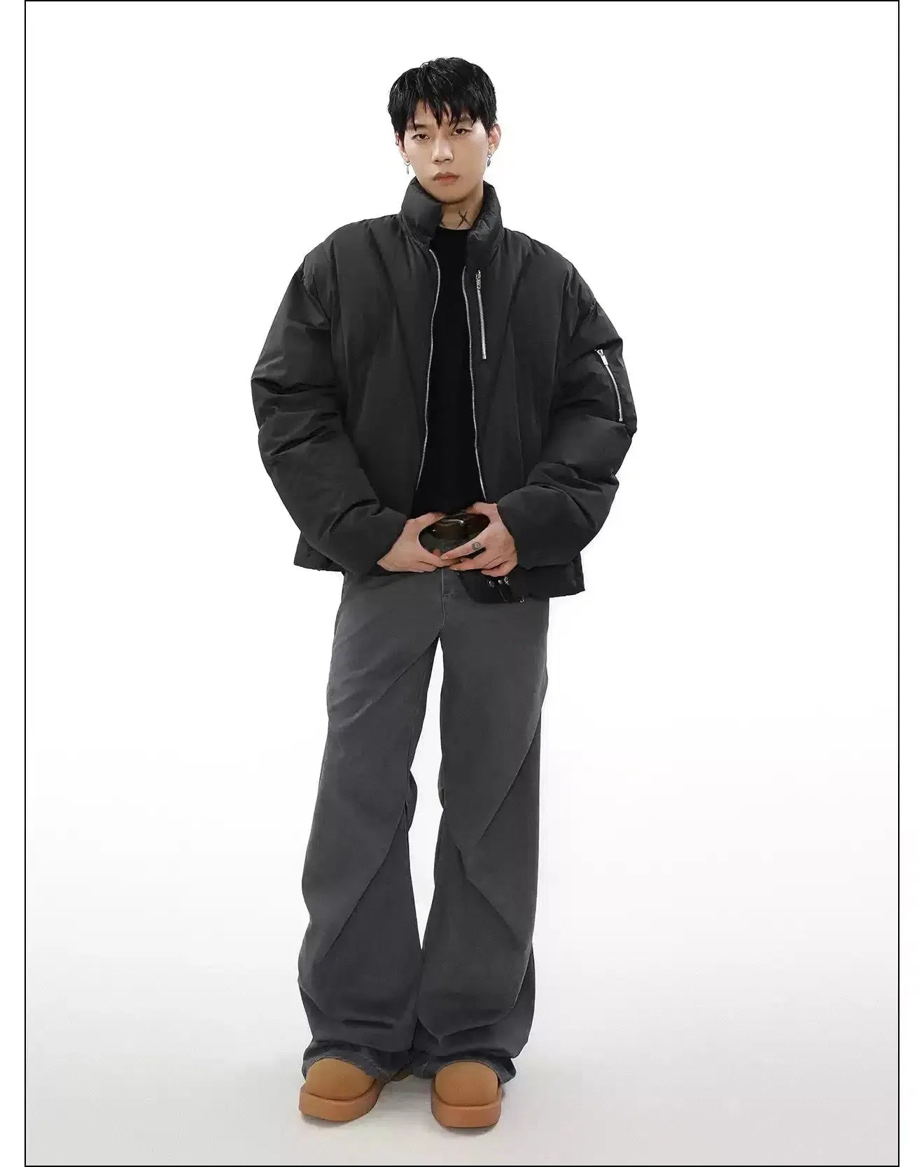Stand Collar Zip Detail Puffer Jacket