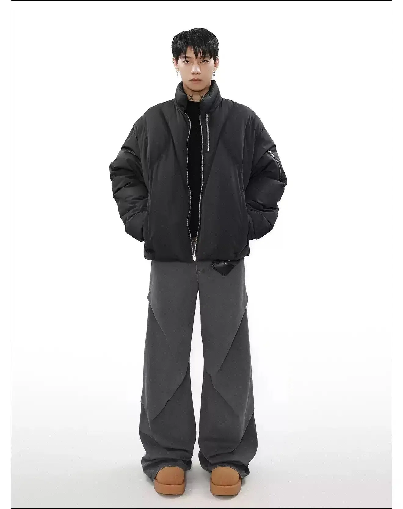 Stand Collar Zip Detail Puffer Jacket
