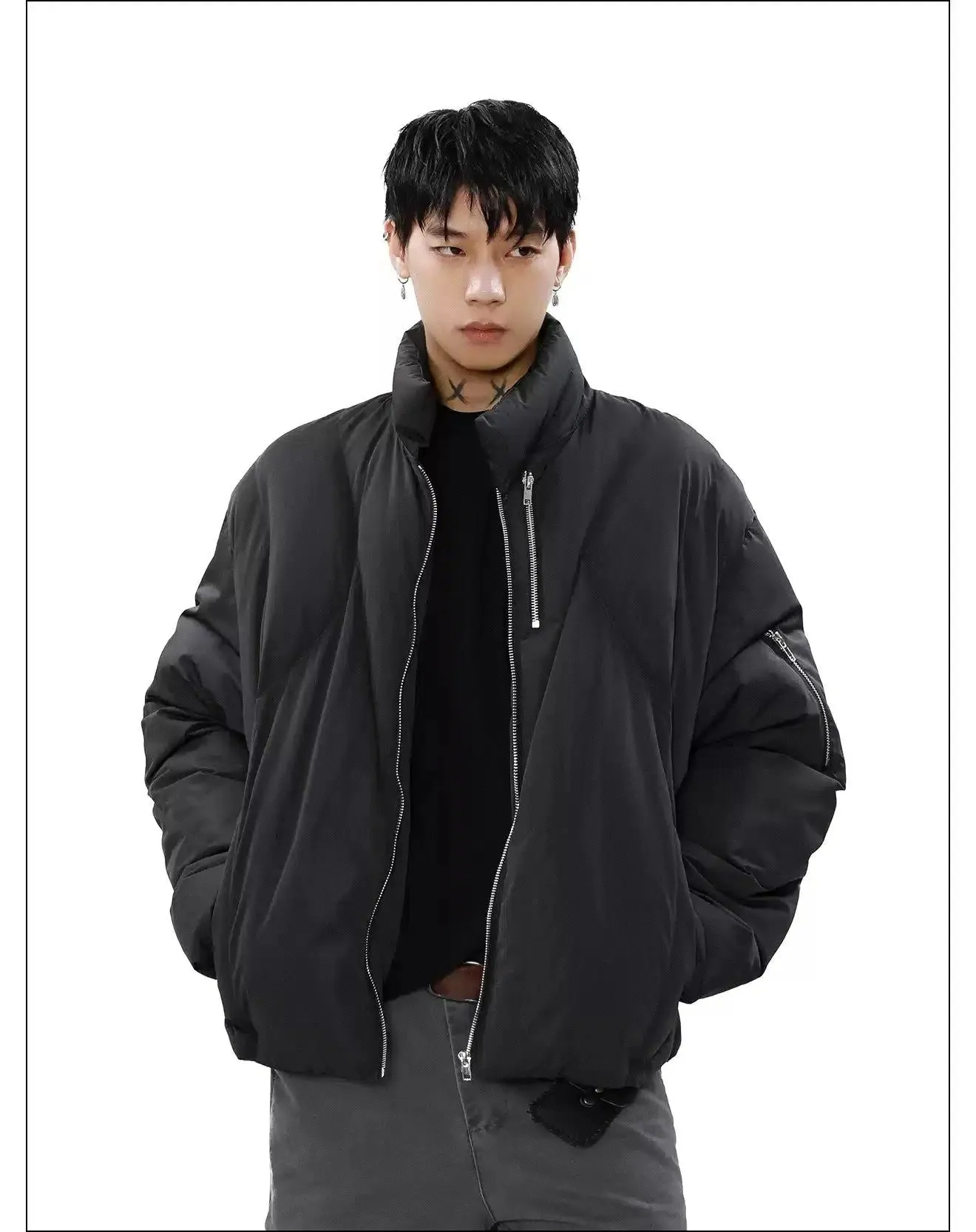 Stand Collar Zip Detail Puffer Jacket