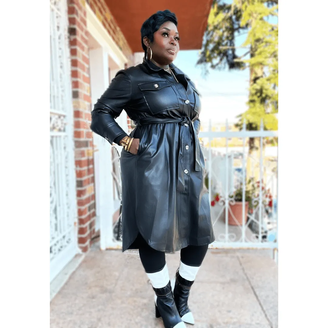 Vegan Please Leather Shirt Dress (Black)