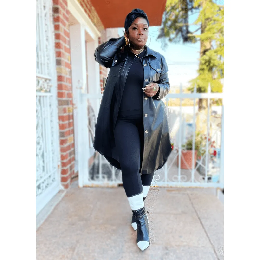 Vegan Please Leather Shirt Dress (Black)