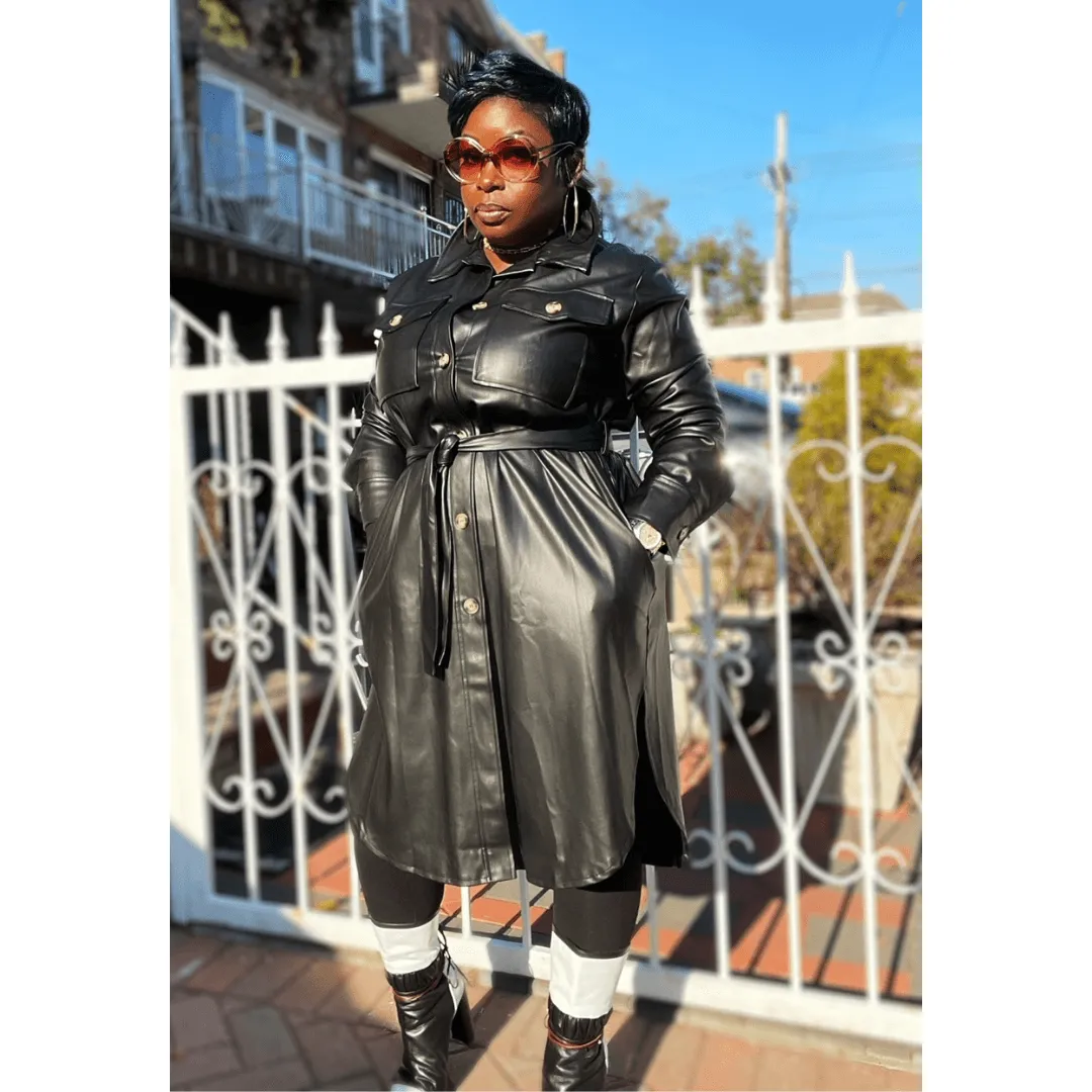 Vegan Please Leather Shirt Dress (Black)