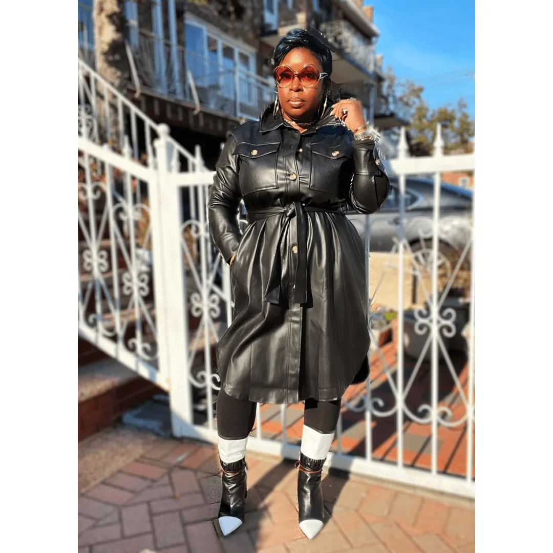 Vegan Please Leather Shirt Dress (Black)