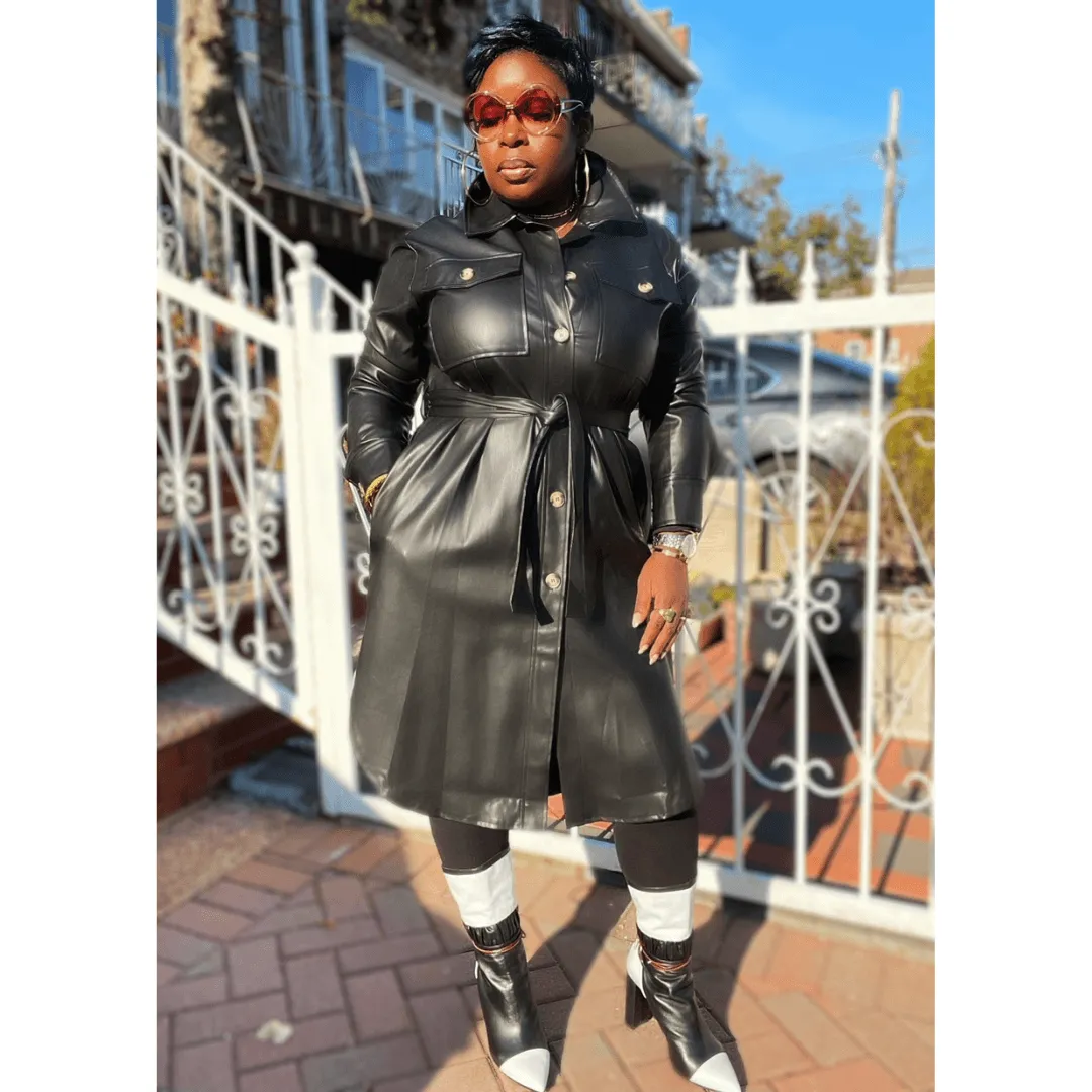 Vegan Please Leather Shirt Dress (Black)