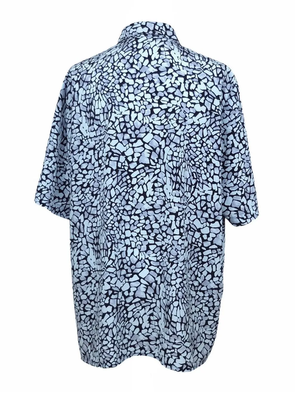 Vintage 80s Abstract Bohemian Festival Style Blue Animal Print Collared Half Sleeve Button Up Shirt
