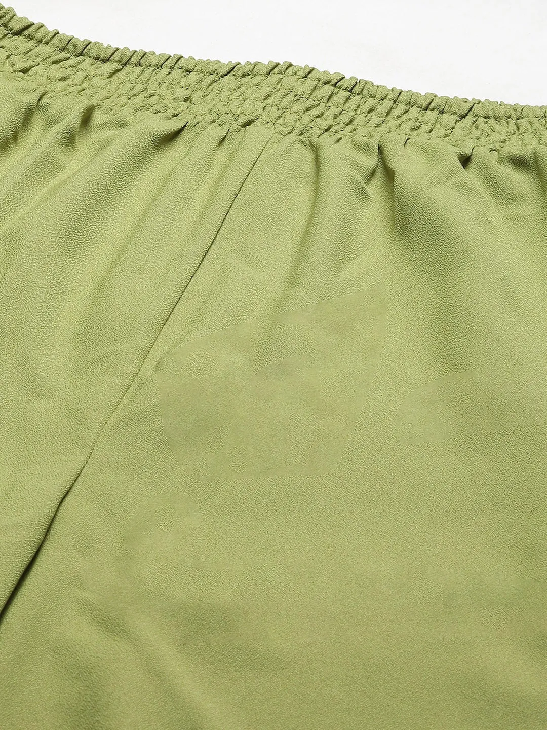 Women Green Smocked Waist Wide Leg Pants
