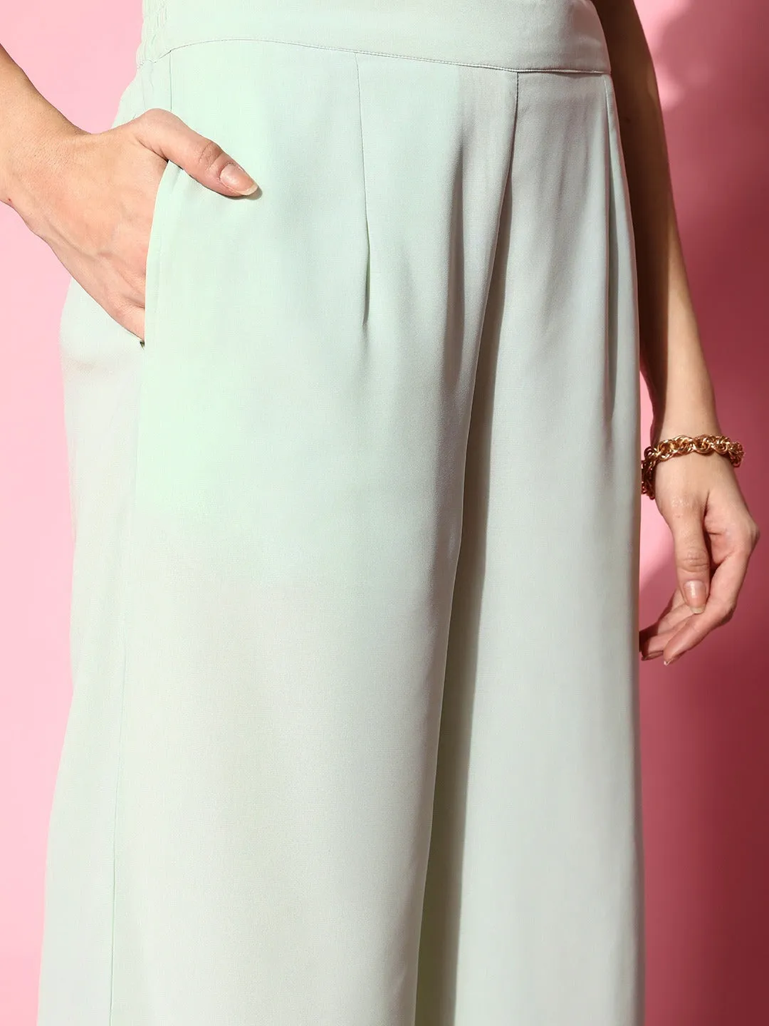 Women Sea Green Georgette Co-Ord Set