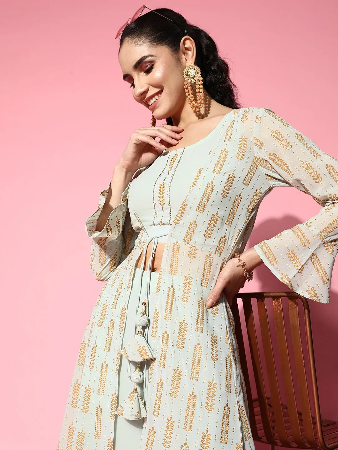 Women Sea Green Georgette Co-Ord Set