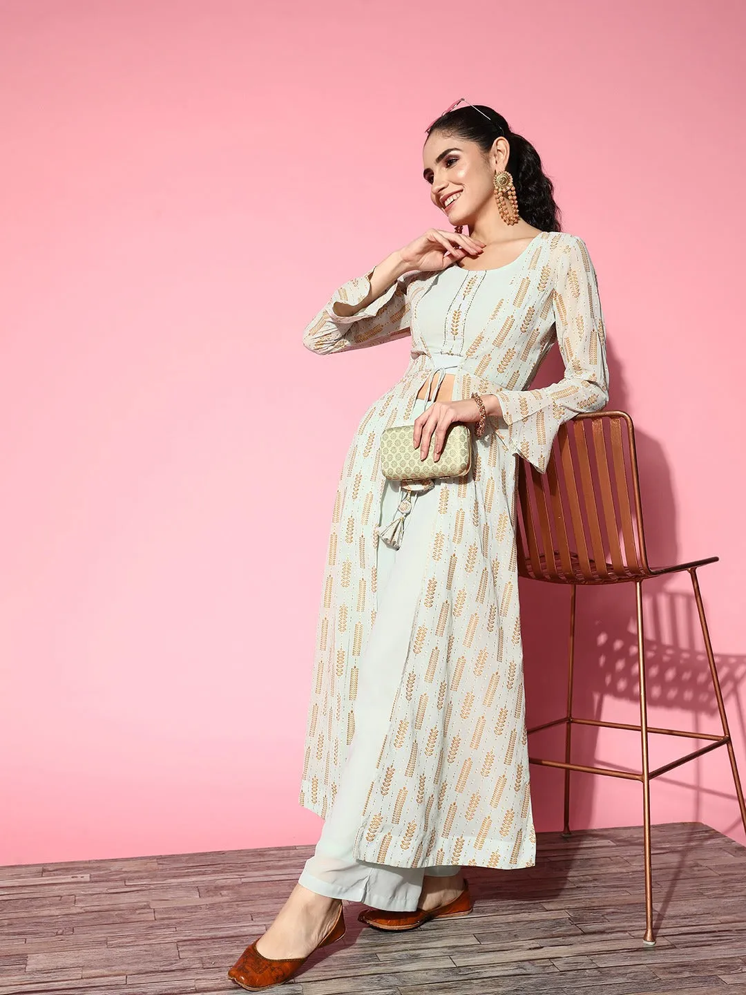 Women Sea Green Georgette Co-Ord Set