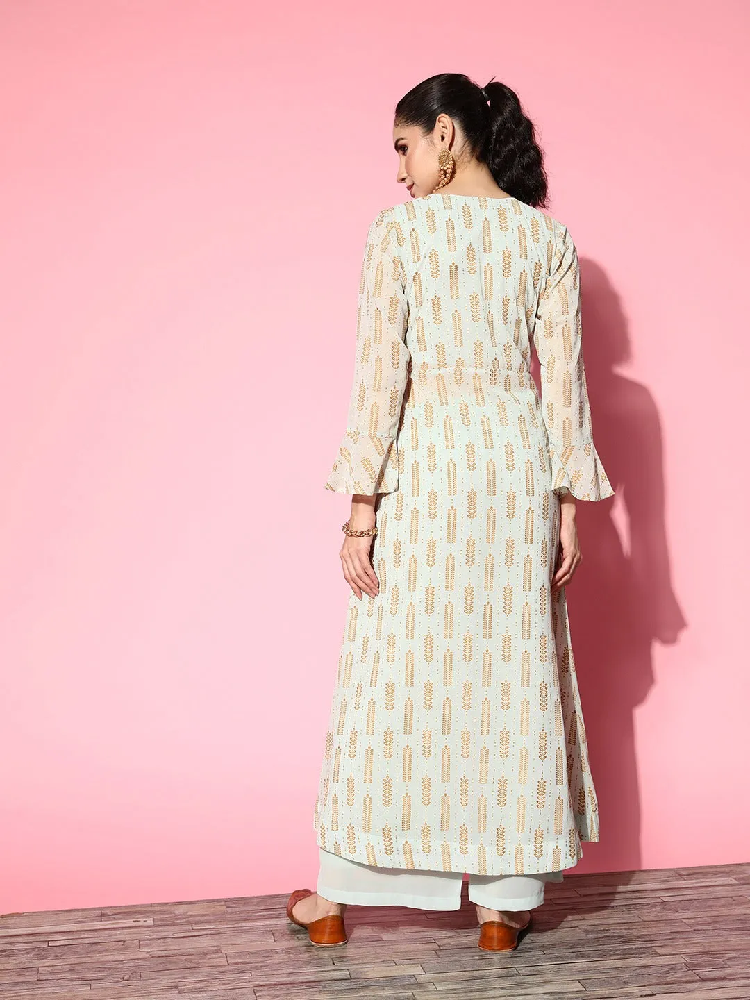 Women Sea Green Georgette Co-Ord Set
