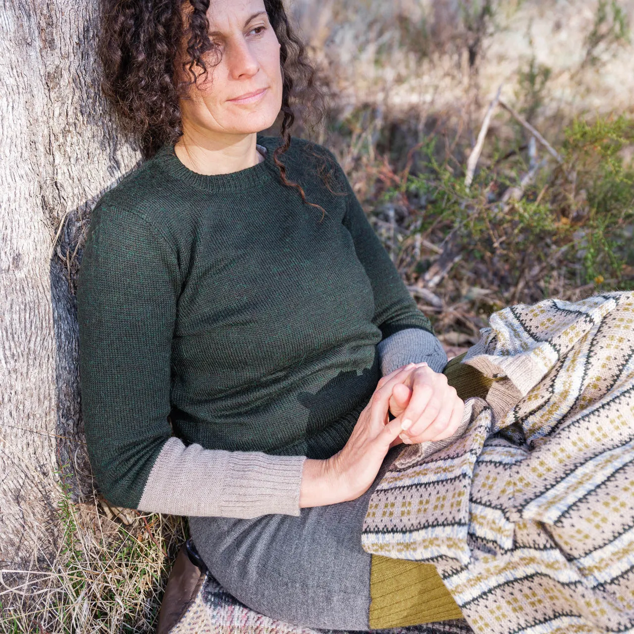 Women's Cable Colour Block Jumper - 100% Baby Alpaca - AW25 Rust Melange (S-M) *Returning Soon