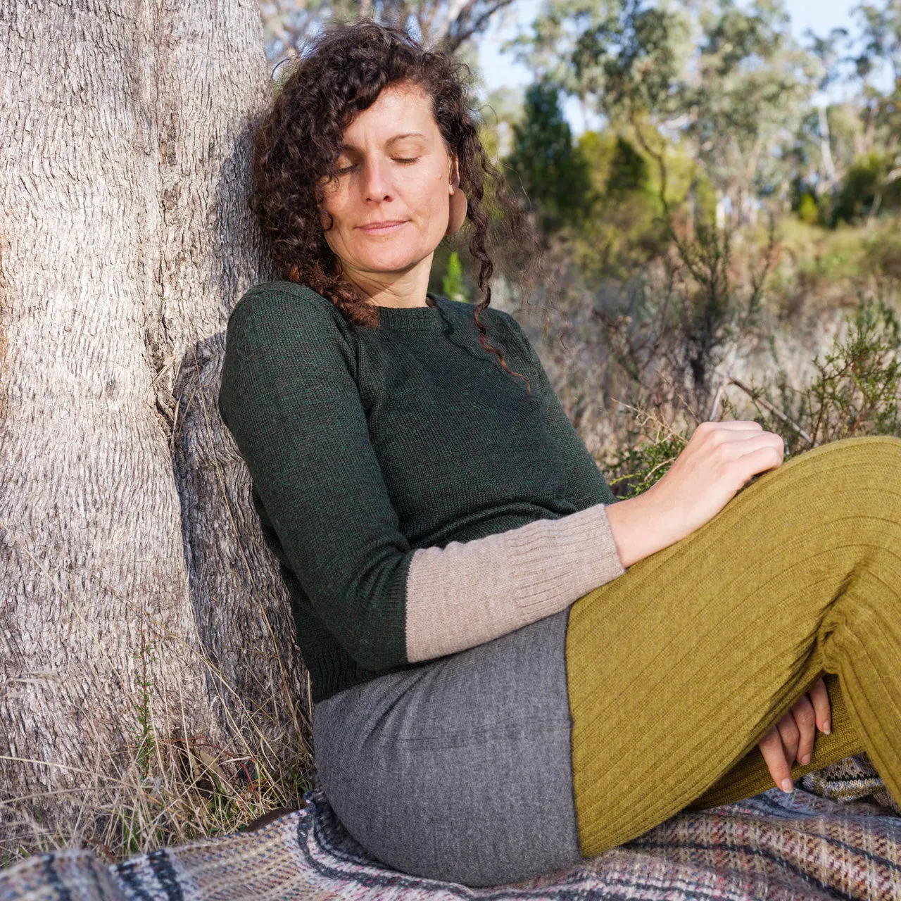Women's Cable Colour Block Jumper - 100% Baby Alpaca - AW25 Rust Melange (S-M) *Returning Soon