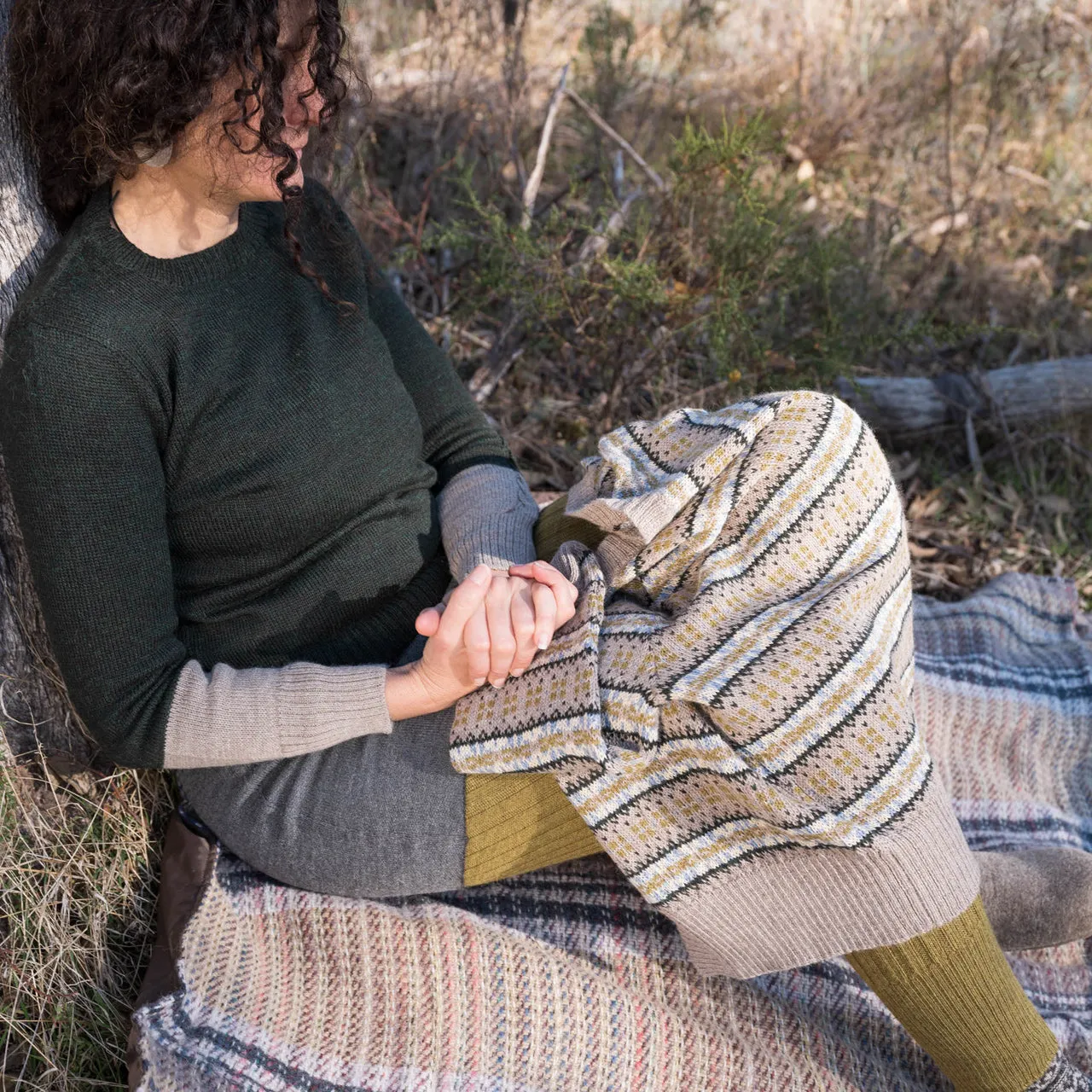 Women's Cable Colour Block Jumper - 100% Baby Alpaca - AW25 Rust Melange (S-M) *Returning Soon