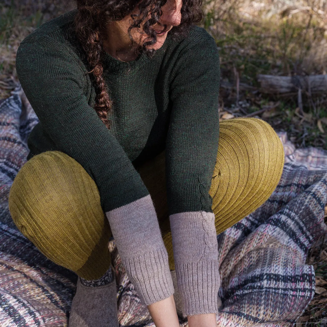 Women's Cable Colour Block Jumper - 100% Baby Alpaca - AW25 Rust Melange (S-M) *Returning Soon